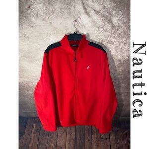 Nautica Quarter Zip Blocked Nautex Fleece-Men’s Large-Red & Black-EUC